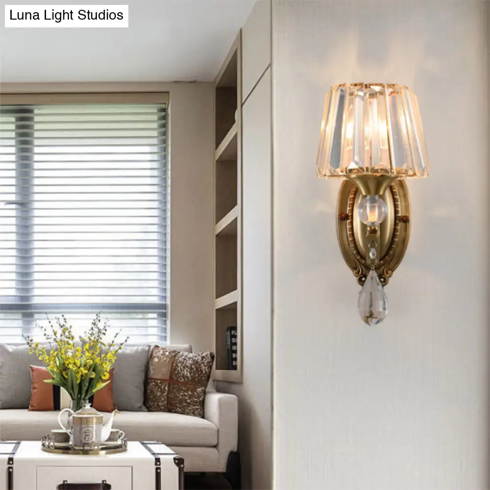 DecorBites™ DecorBites™ Postmodern Crystal Block Wall Mount Light Sconce in Brass - 1/2 Lights for Living Room