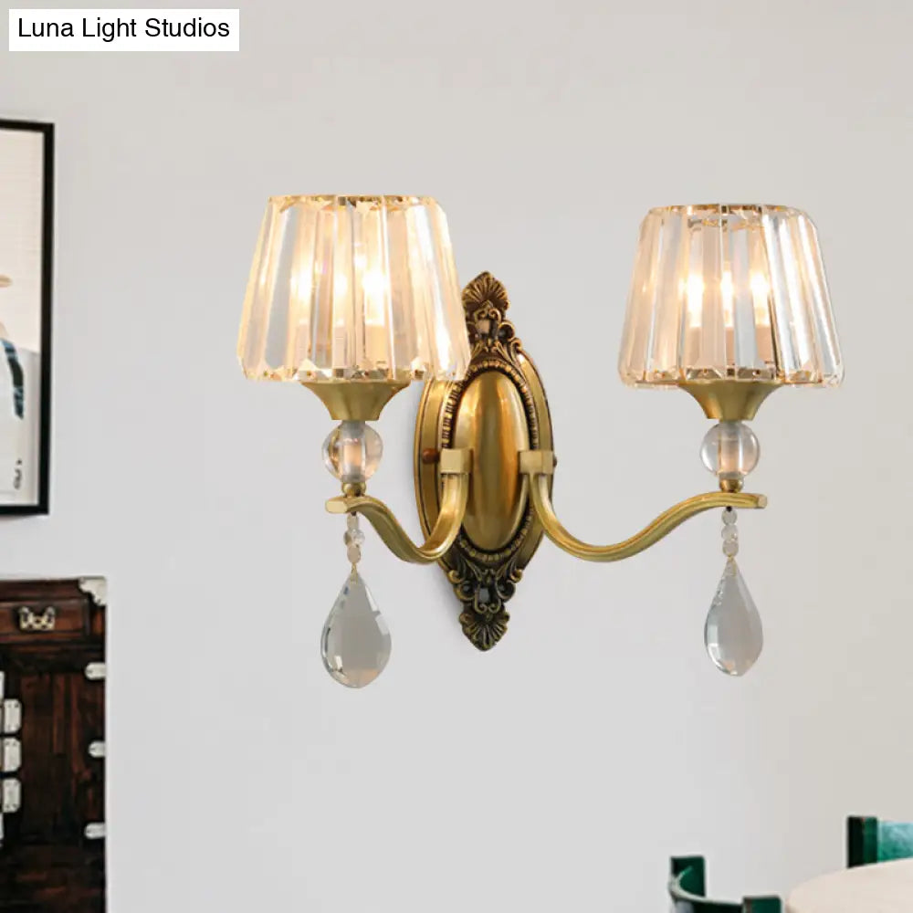 DecorBites™ DecorBites™ Postmodern Crystal Block Wall Mount Light Sconce in Brass - 1/2 Lights for Living Room