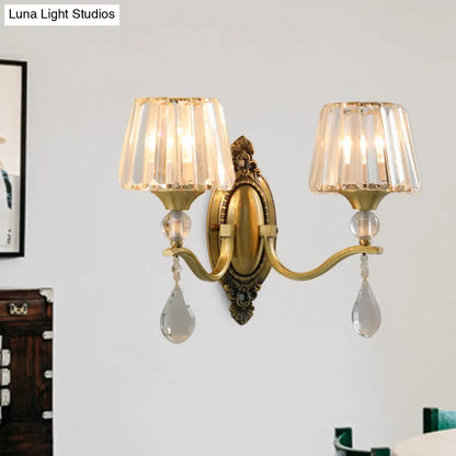 DecorBites™ DecorBites™ Postmodern Crystal Block Wall Mount Light Sconce in Brass - 1/2 Lights for Living Room
