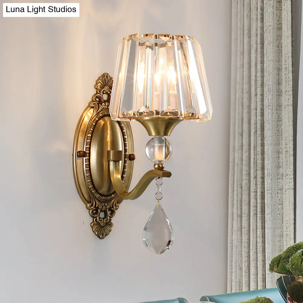 DecorBites™ DecorBites™ Postmodern Crystal Block Wall Mount Light Sconce in Brass - 1/2 Lights for Living Room