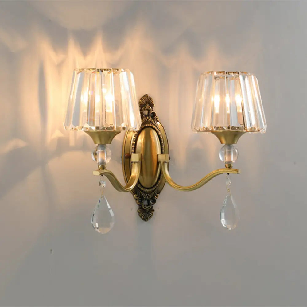 DecorBites™ DecorBites™ Postmodern Crystal Block Wall Mount Light Sconce in Brass - 1/2 Lights for Living Room