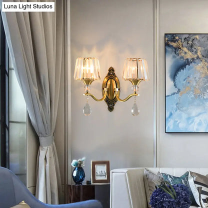 DecorBites™ DecorBites™ Postmodern Crystal Block Wall Mount Light Sconce in Brass - 1/2 Lights for Living Room