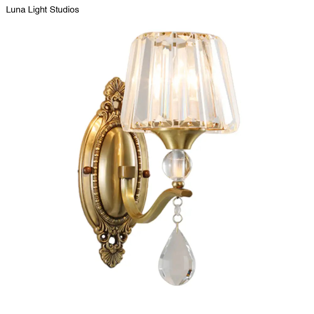 DecorBites™ DecorBites™ Postmodern Crystal Block Wall Mount Light Sconce in Brass - 1/2 Lights for Living Room