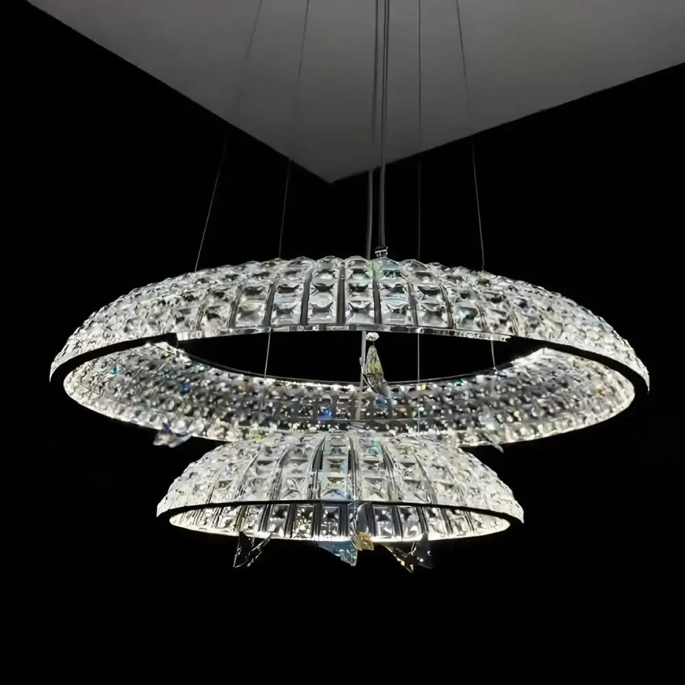 A multi-tiered clear crystal pendant light with faceted glass in concentric circles for living room decorbites crystal butterfly