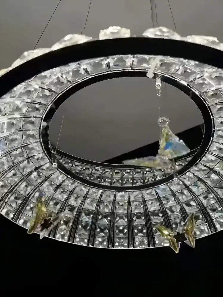 Postmodern pendant light with black frame and clear crystal butterfly ornaments for living room decorbites crystal butterfly