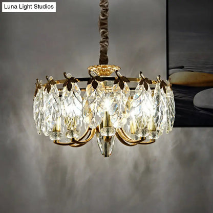 Postmodern Crystal Chandelier with 8 Gold Foliage Heads for Living Room