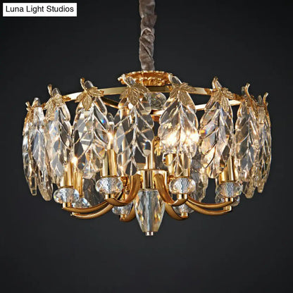 Postmodern Crystal Chandelier with 8 Gold Foliage Heads for Living Room