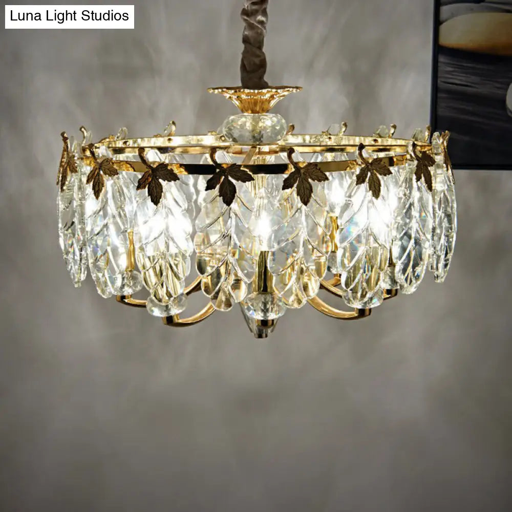 Postmodern Crystal Chandelier with 8 Gold Foliage Heads for Living Room