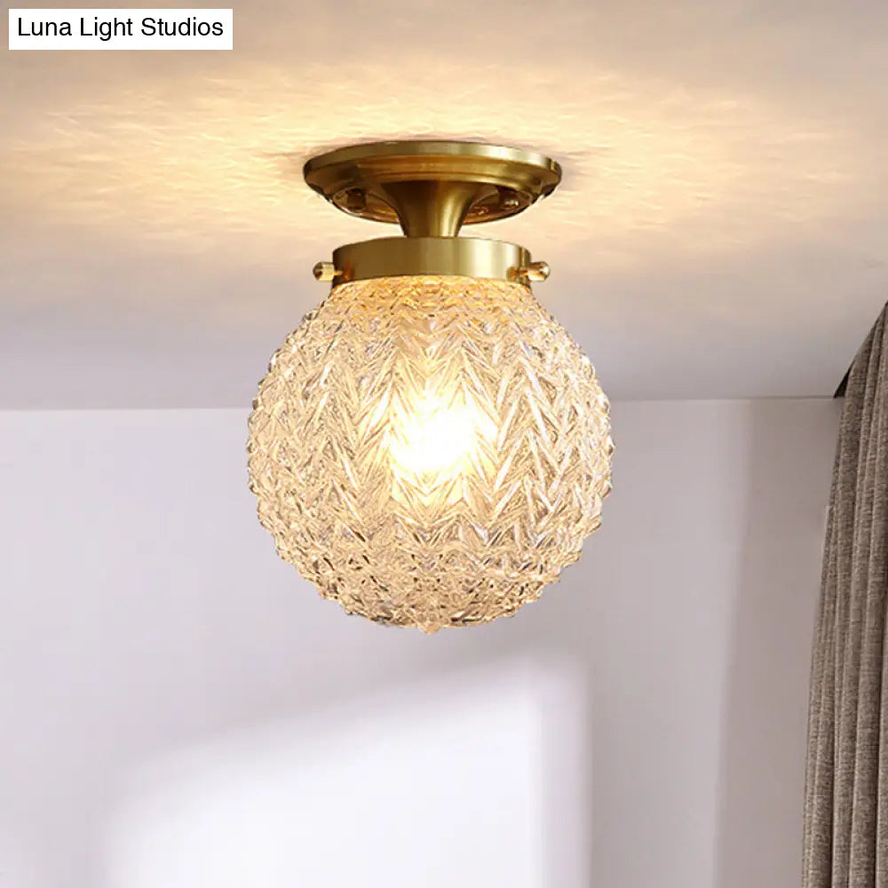 DecorBites™ DecorBites™ Postmodern Crystal Globe Semi Flush Mount Ceiling Light with Textured Brass Finish