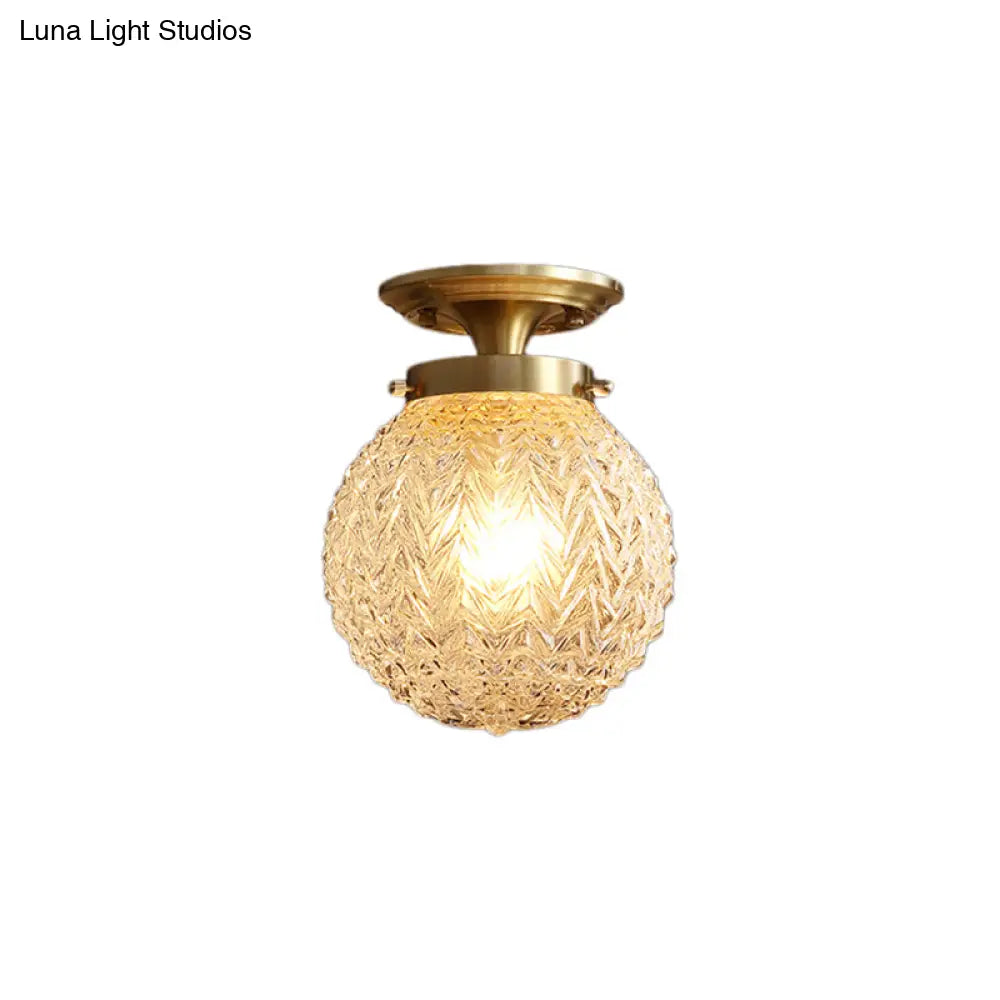 DecorBites™ DecorBites™ Postmodern Crystal Globe Semi Flush Mount Ceiling Light with Textured Brass Finish
