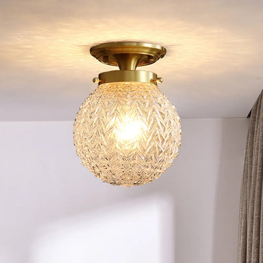DecorBites™ DecorBites™ Postmodern Crystal Globe Semi Flush Mount Ceiling Light with Textured Brass Finish