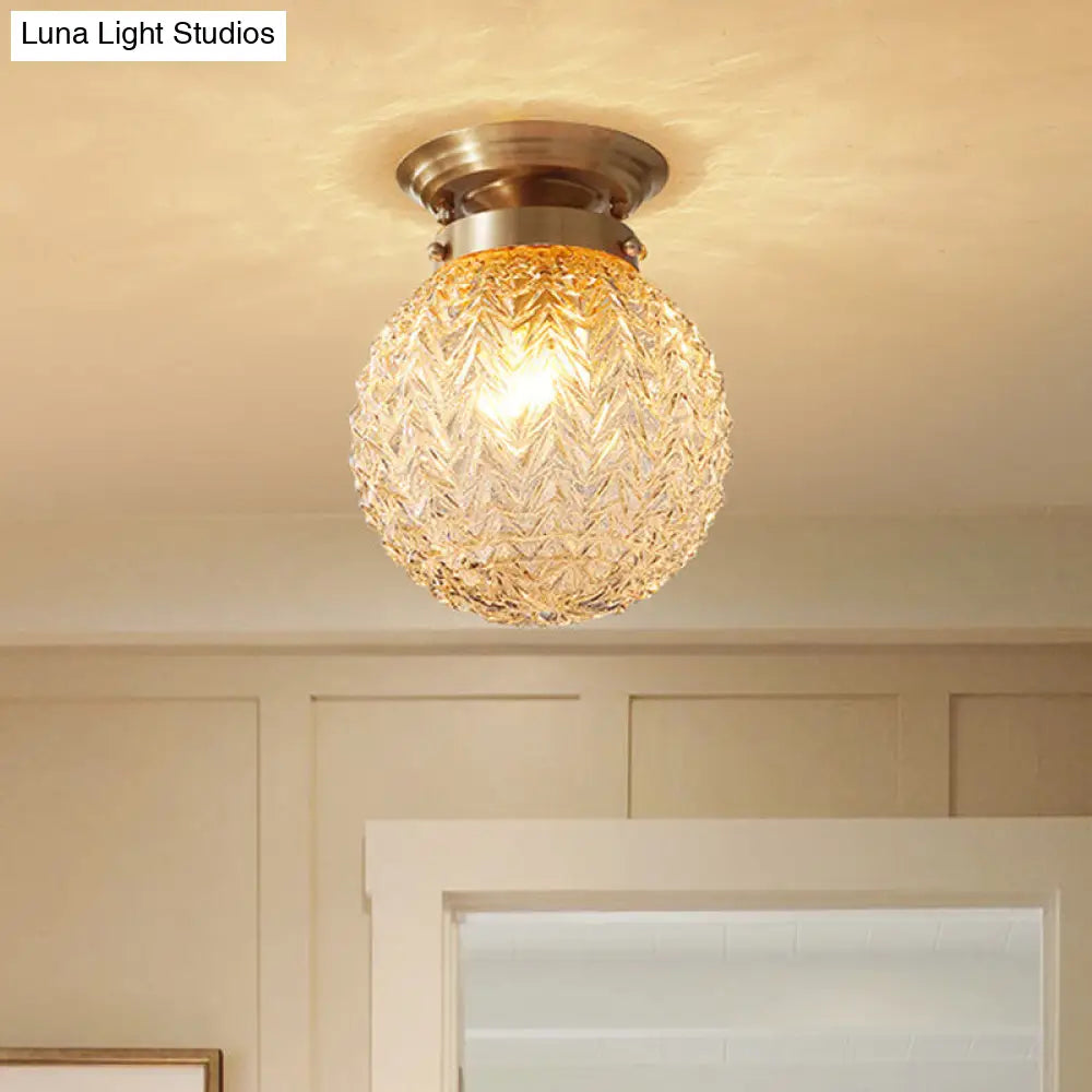 DecorBites™ DecorBites™ Postmodern Crystal Globe Semi Flush Mount Ceiling Light with Textured Brass Finish