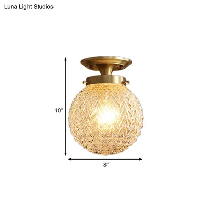 DecorBites™ DecorBites™ Postmodern Crystal Globe Semi Flush Mount Ceiling Light with Textured Brass Finish