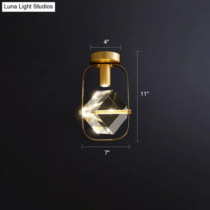 DecorBites™ DecorBites™ Postmodern Crystal Gold Cube LED Ceiling Lamp - Semi Flush Mount for Foyer