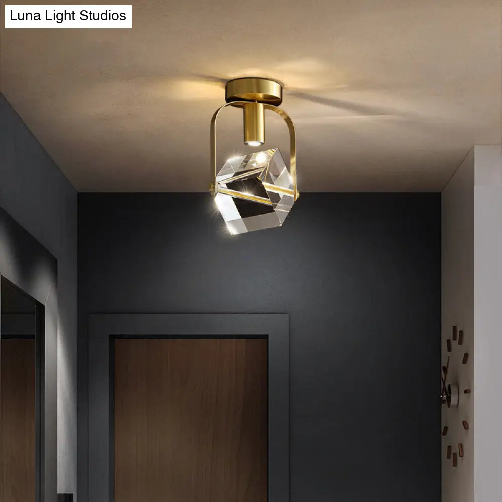 DecorBites™ DecorBites™ Postmodern Crystal Gold Cube LED Ceiling Lamp - Semi Flush Mount for Foyer