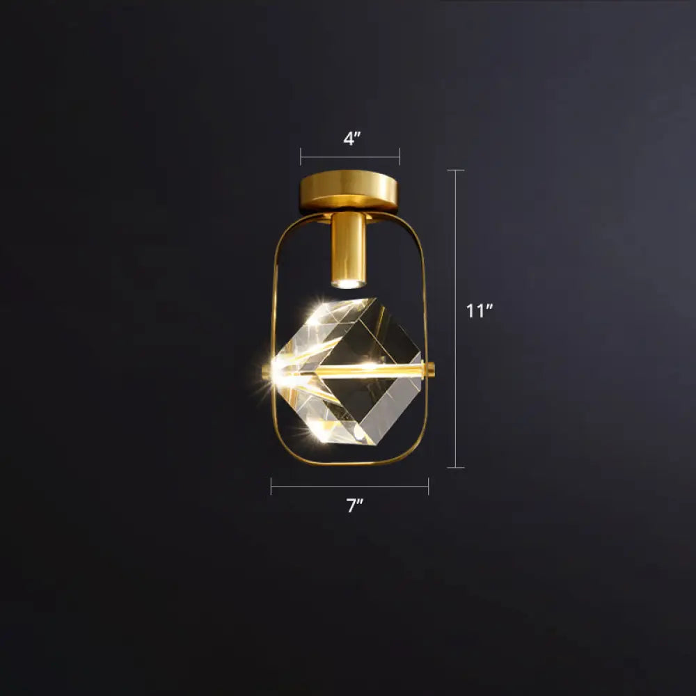 DecorBites™ DecorBites™ Postmodern Crystal Gold Cube LED Ceiling Lamp - Semi Flush Mount for Foyer