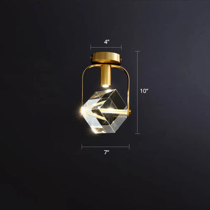 DecorBites™ DecorBites™ Postmodern Crystal Gold Cube LED Ceiling Lamp - Semi Flush Mount for Foyer