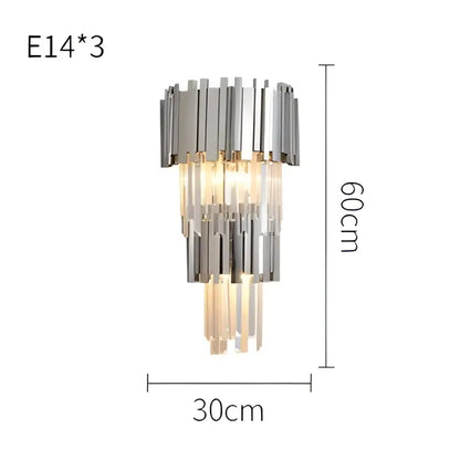 Modern chrome-finished wall sconce with cascading crystal golden led accents and three e14 sockets by decorbites crystal golden