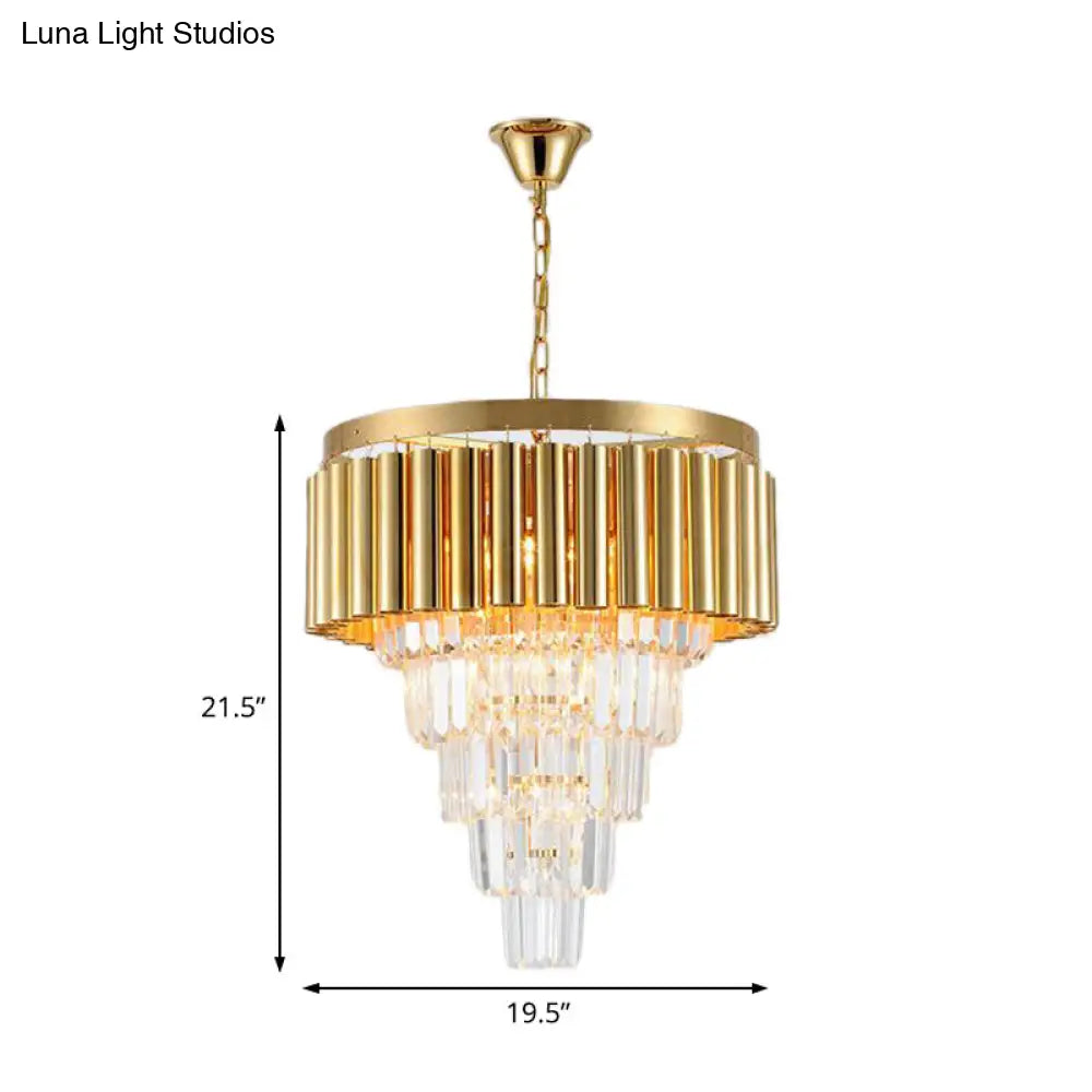 Lámpara de araña posmoderna de cristal y metal - 5/8/10 luces, acabado dorado, 40,6/50/60 cm de ancho