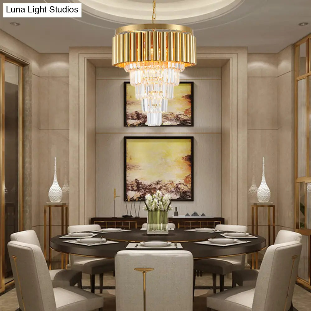 Lámpara de araña posmoderna de cristal y metal - 5/8/10 luces, acabado dorado, 40,6/50/60 cm de ancho