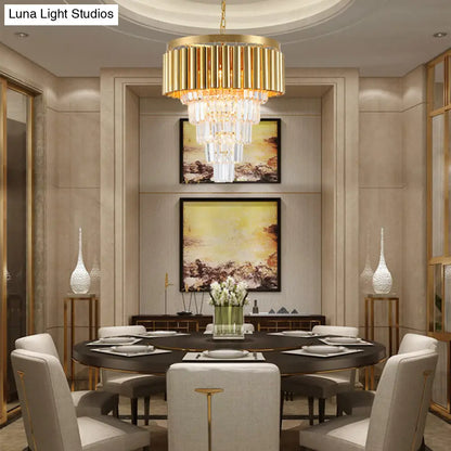 Lámpara de araña posmoderna de cristal y metal - 5/8/10 luces, acabado dorado, 40,6/50/60 cm de ancho