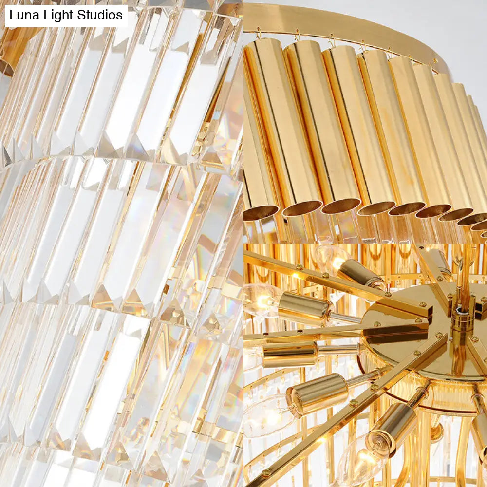 Lámpara de araña posmoderna de cristal y metal - 5/8/10 luces, acabado dorado, 40,6/50/60 cm de ancho