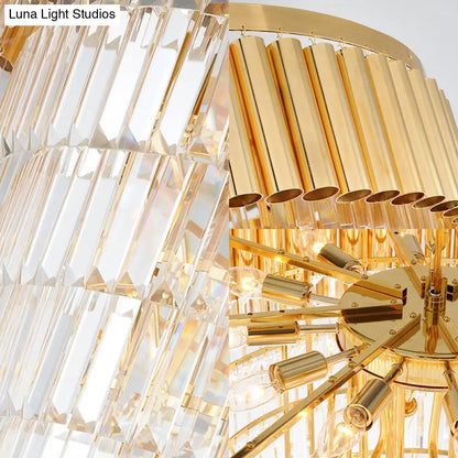 Lámpara de araña posmoderna de cristal y metal - 5/8/10 luces, acabado dorado, 40,6/50/60 cm de ancho