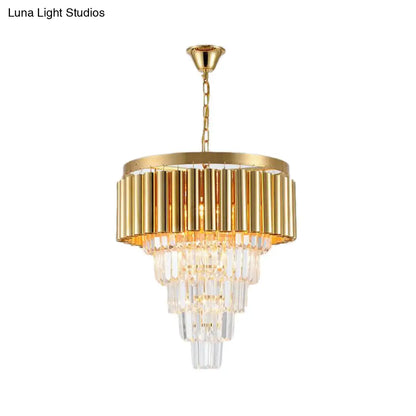 Lámpara de araña posmoderna de cristal y metal - 5/8/10 luces, acabado dorado, 40,6/50/60 cm de ancho