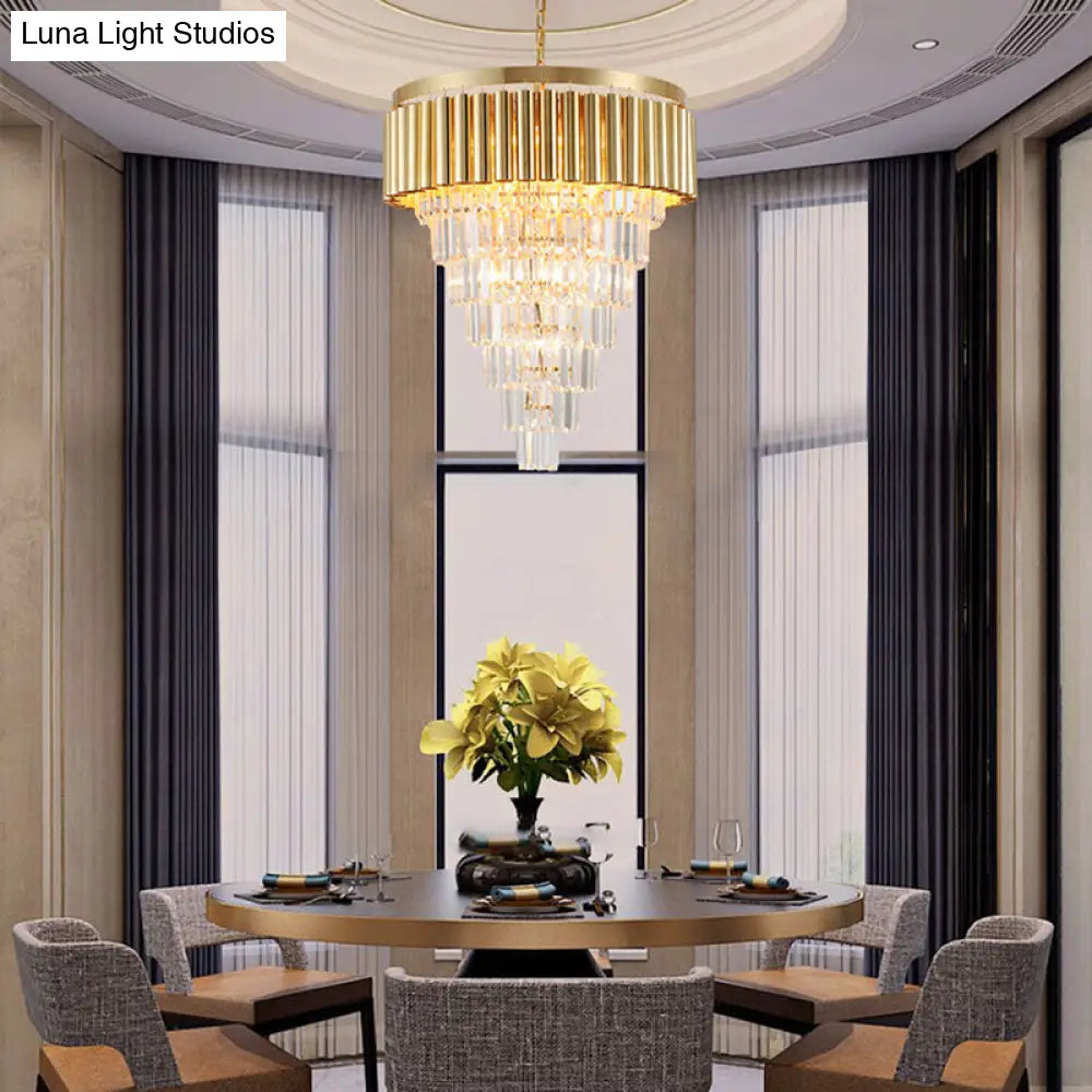 Lámpara de araña posmoderna de cristal y metal - 5/8/10 luces, acabado dorado, 40,6/50/60 cm de ancho