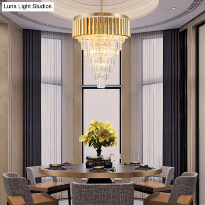 Lámpara de araña posmoderna de cristal y metal - 5/8/10 luces, acabado dorado, 40,6/50/60 cm de ancho