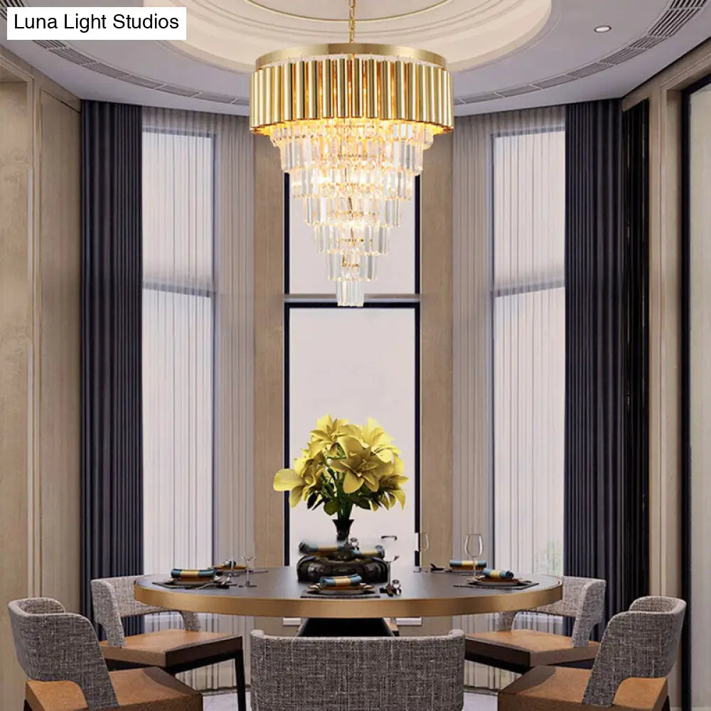 Lámpara de araña posmoderna de cristal y metal - 5/8/10 luces, acabado dorado, 40,6/50/60 cm de ancho