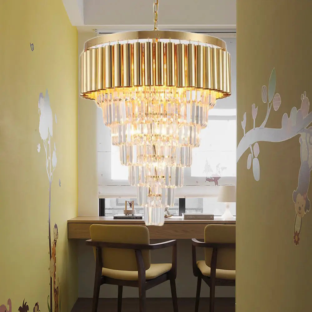 Lámpara de araña posmoderna de cristal y metal - 5/8/10 luces, acabado dorado, 40,6/50/60 cm de ancho