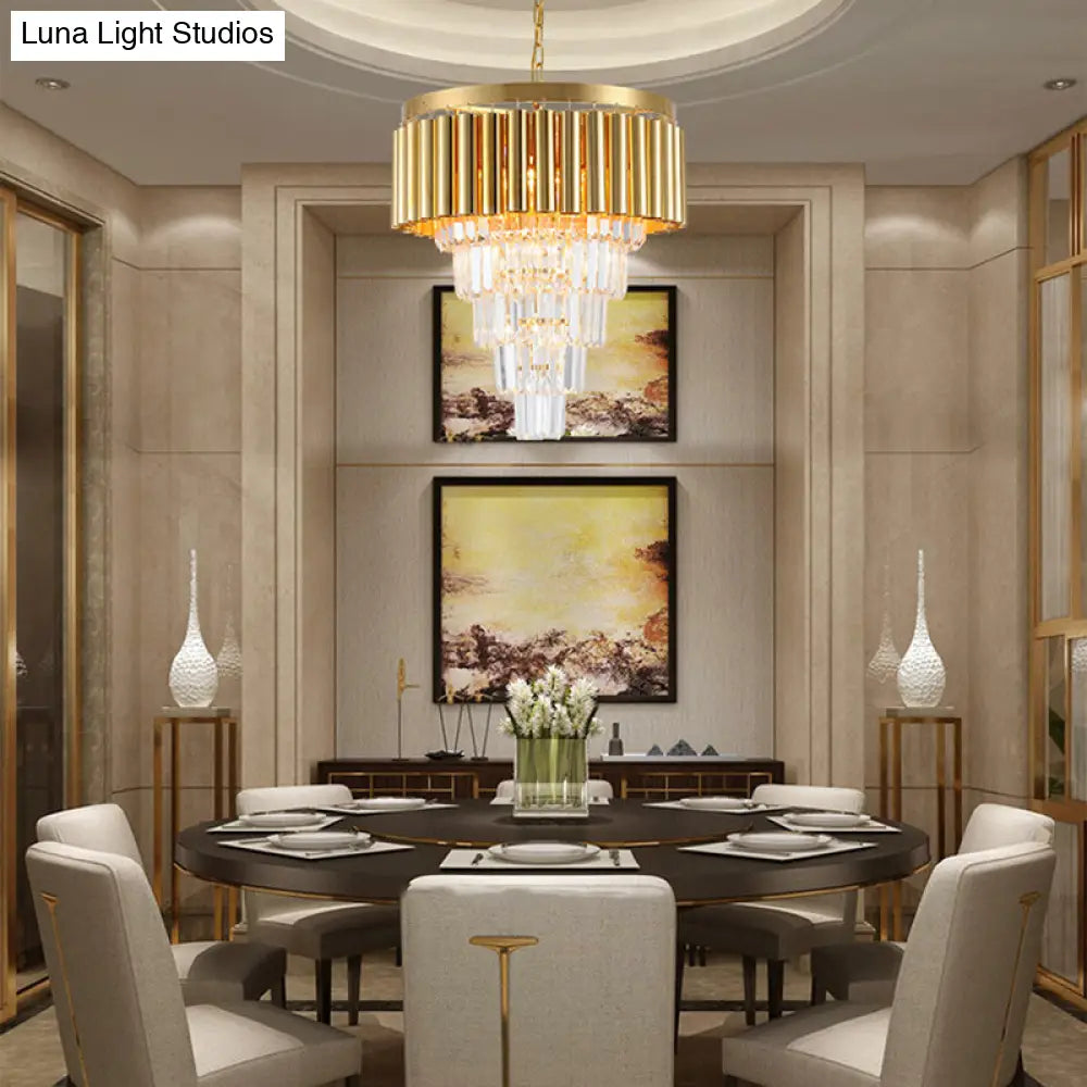 Lámpara de araña posmoderna de cristal y metal - 5/8/10 luces, acabado dorado, 40,6/50/60 cm de ancho