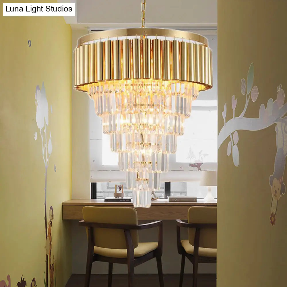 Lámpara de araña posmoderna de cristal y metal - 5/8/10 luces, acabado dorado, 40,6/50/60 cm de ancho