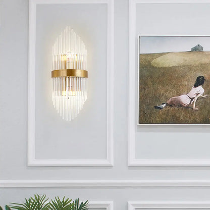 DecorBites™ DecorBites™ Postmodern Crystal Rod Shield Wall Mount Sconce Light for Living Room - Gold Finish, 2/3 Heads