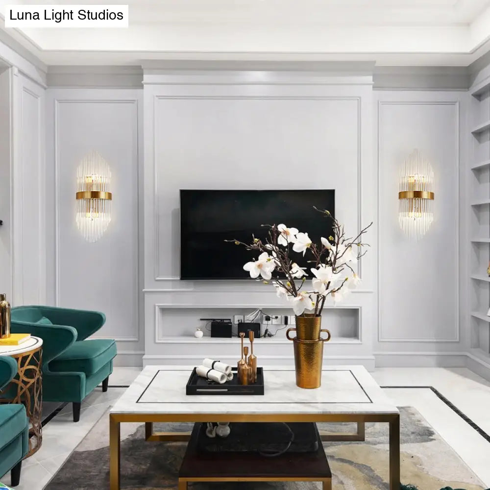 DecorBites™ DecorBites™ Postmodern Crystal Rod Shield Wall Mount Sconce Light for Living Room - Gold Finish, 2/3 Heads