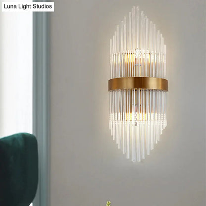DecorBites™ DecorBites™ Postmodern Crystal Rod Shield Wall Mount Sconce Light for Living Room - Gold Finish, 2/3 Heads