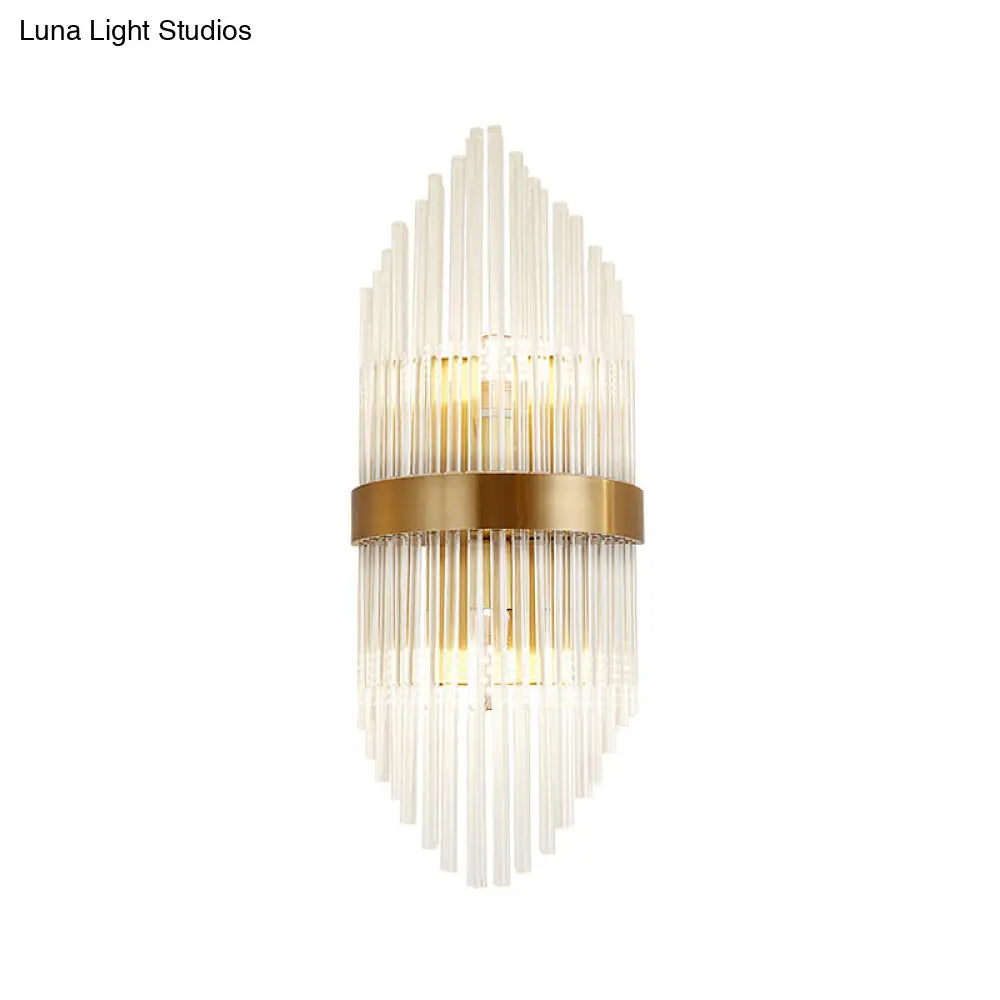 DecorBites™ DecorBites™ Postmodern Crystal Rod Shield Wall Mount Sconce Light for Living Room - Gold Finish, 2/3 Heads