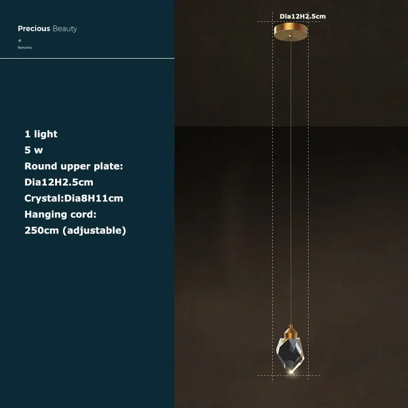 A sleek postmodern crystal stone copper pendant light with gold-toned top for staircase lighting decorbites crystal stone