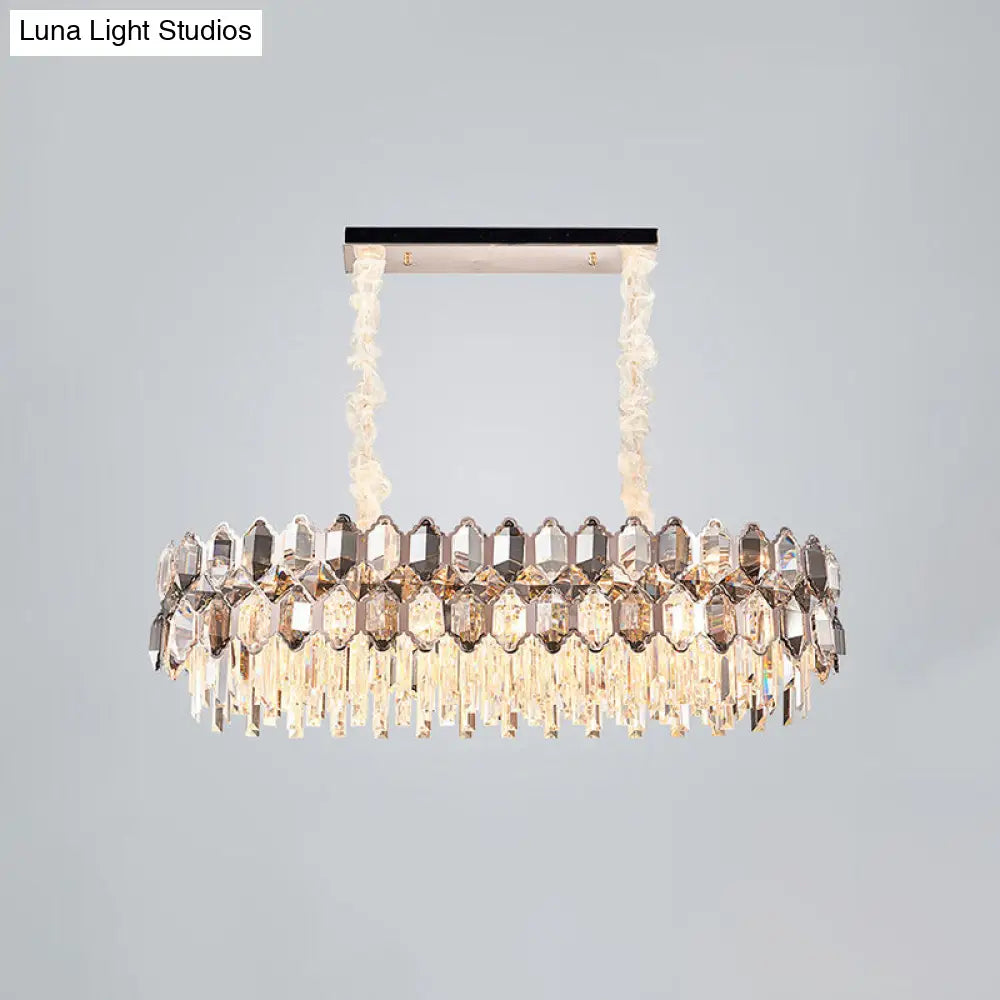 DecorBites™ Postmodern Crystal Suspension Island Light Fixture - Clear Oval Lamp for Dining Room (12 Bulbs)