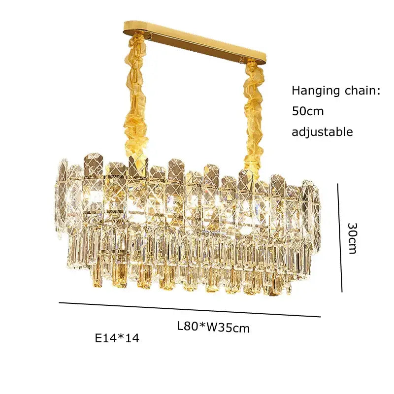 Postmodern decorbites gold lustre chandelier featuring cascading crystal prisms and twisted chain suspension for dining room lighting