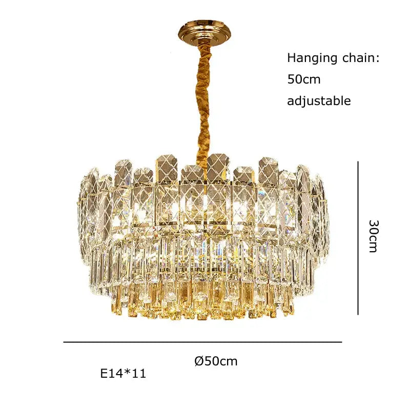 Postmodern decorbites gold lustre chandelier with cascading crystal prisms and braided rope chain for dining room lighting