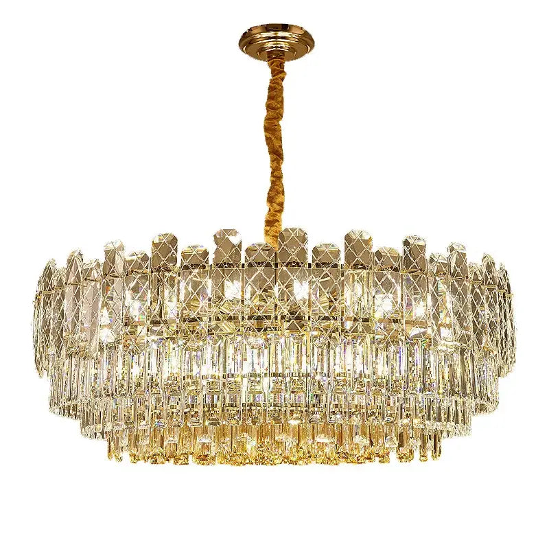 Postmodern decorbites gold lustre chandelier with gold-toned cascading crystal prisms for dining room lighting