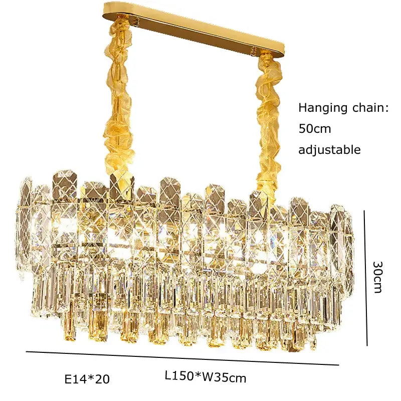 Postmodern decorbites gold lustre chandelier with cascading crystal prisms and twisted hanging chain for dining room lighting