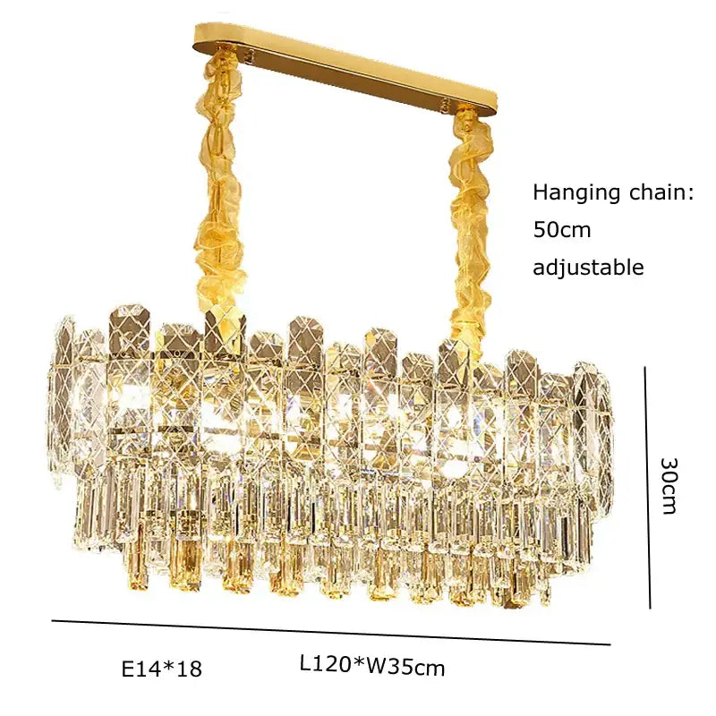Postmodern decorbites gold lustre chandelier with cascading crystal prisms and decorative hanging chain for dining room lighting