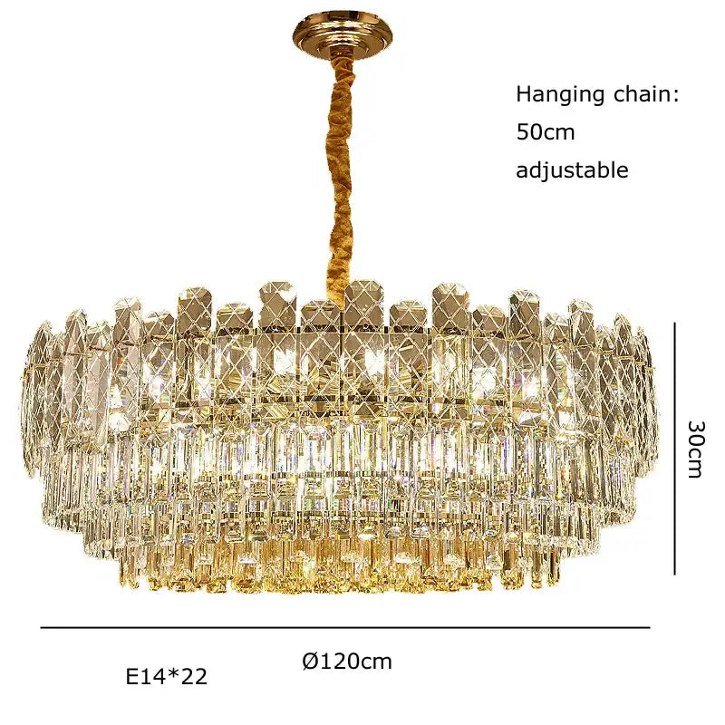 Decorbites gold lustre postmodern gold lustre chandelier with clear crystal prisms and braided rope chain for dining room light
