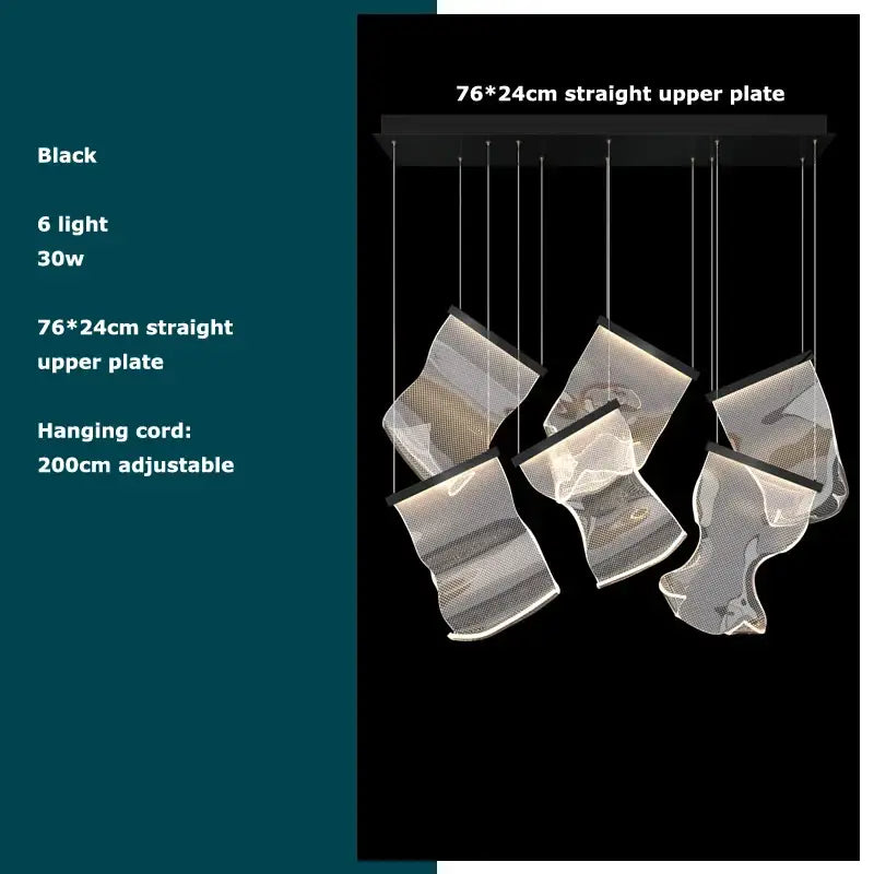 Modern black decorbites golden love pendant light with six illuminated translucent mesh panels and a straight upper plate