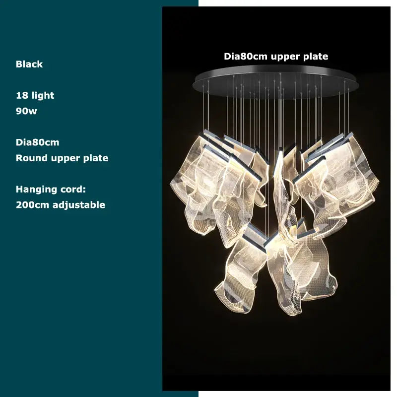 Black round upper plate love paper chandelier with 18 lights and translucent mesh shades by decorbites golden love