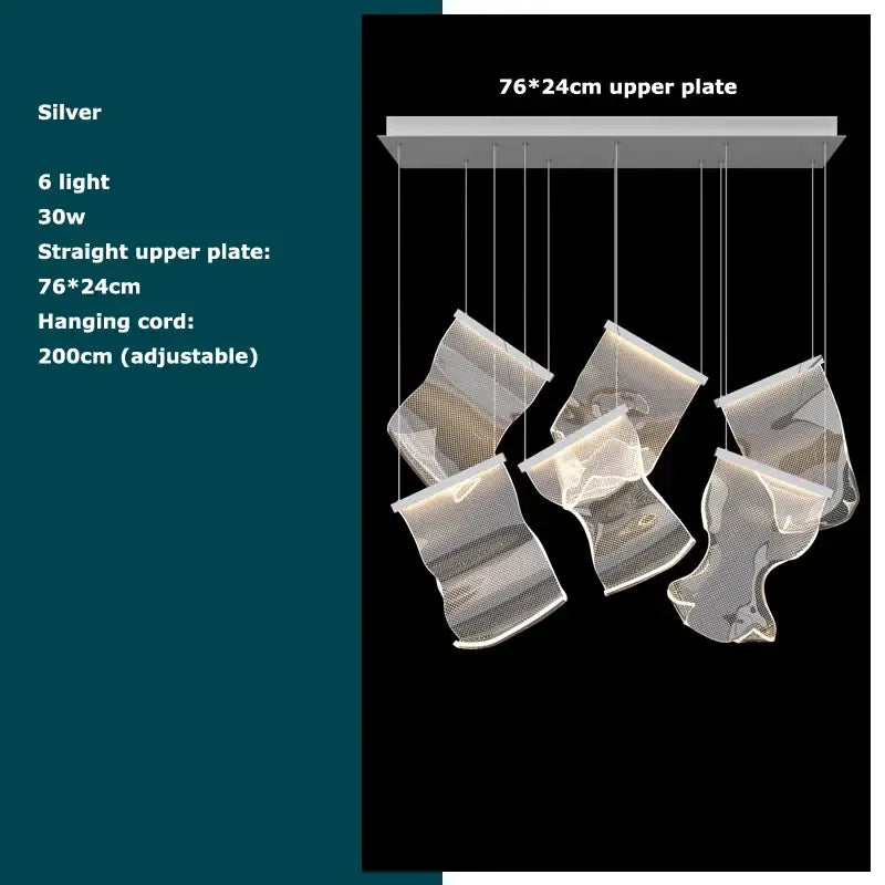Silver postmodern decorbites golden love love paper chandelier with six mesh pendant lights for foyer lighting