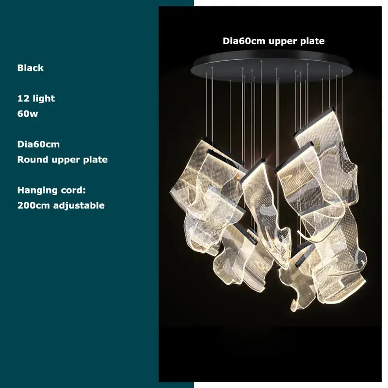 Modern black postmodern decorbites golden love paper chandelier with 12 lights and translucent mesh shades for warm foyer lighting